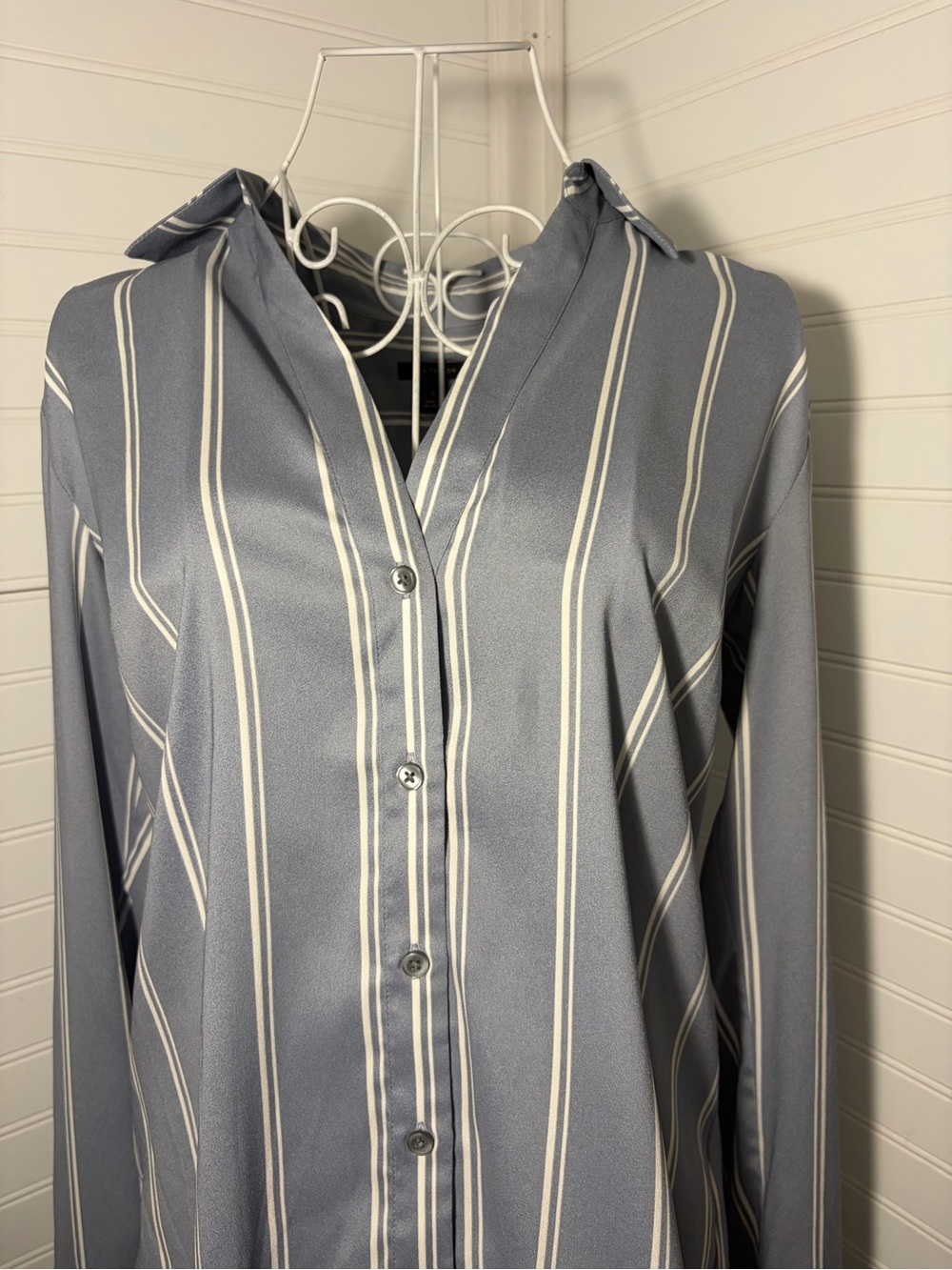 Ann Taylor Blue Stripe Button-Down Blouse - Picture 4 of 9